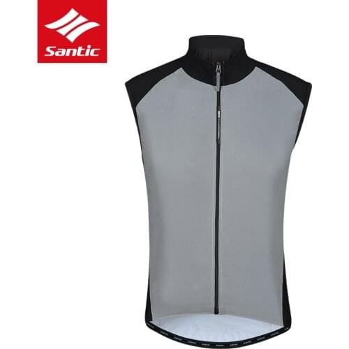 Santic Reflective Cycling Jacket Men Sleevelesss Windproof MTB Road Bike Jacket Spring Autumn Bicycle Jacket