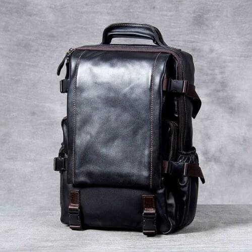 Vintage Oxhide Top Layer Cow Leather Shoulder Bag Handmade Head Leather Backpack Cowhide Mens Computer Bag