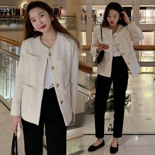 XS~XL designer spring/autumn Women luxury Tweed white jacket metal buttons Outerwear Fashion Brand Top Quality OL coat runway