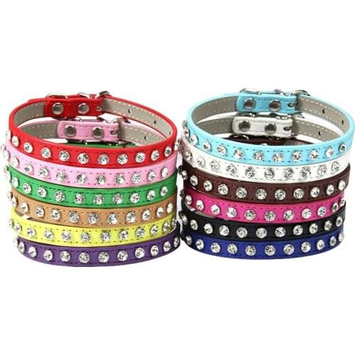 Colorful Shining Diamond Rhinestone Pet Collar PU Leather Neck Strap Safe for Cat Dog Soft Pet Supplies Accessories XS/S