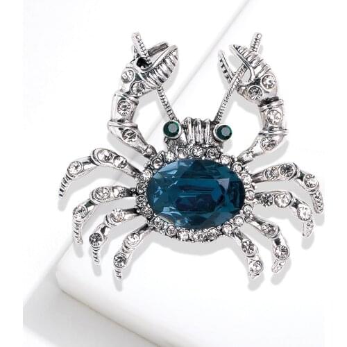 Luxury Female Crystal Crab Brooch Rose Gold Silver Color Jewelry Brooches For Women Luxury Rainbow Pin Dress Coat Accessories