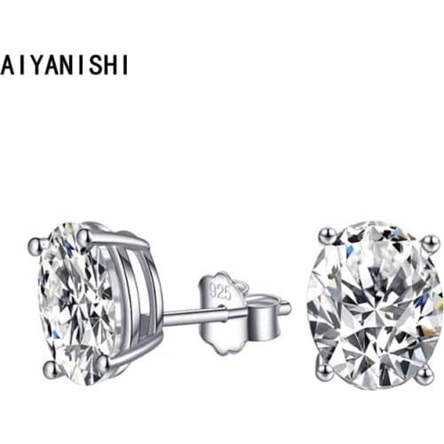 AIYANISHI Vintage 925 Sterling Silver Stud Earrings Oval Solitaire Silver Stud Earrings for Women Wedding Engagement Party Gifts