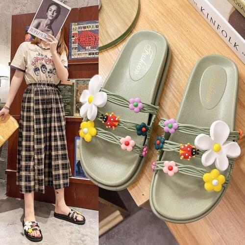 Womens Slippers 2021 Summer Platform Roman Flat Sandals Women Comfort Soft Bottom Slippers Women Casual Flowers Beach Sandals