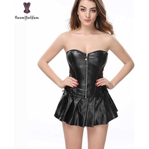 Leather Corset Dress Suit Front Zipper Faux Leather Corselet Women Plus Size Synthetic Bustier Autumn Outwear Steampunk Korset