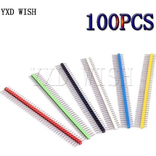 100pcs 2.54MM 1X40P Single Row Male Pin Header Connector Kit PCB Board Connector Pinheader White/Green/Yellow/Red/Blue/Black