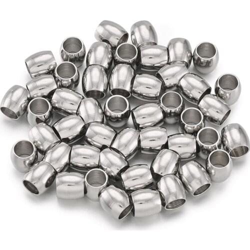 100pcs Spacer Charms Beads Large Hole Beads for Jewelry Bracelet Necklace Making DIY Stainless Steel Color 6x6mm Hole: 4mm