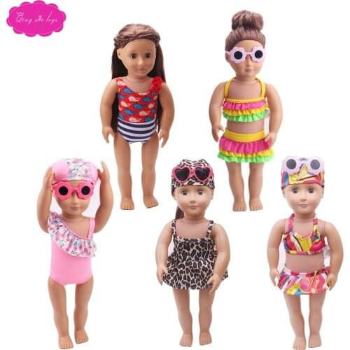 18 inch Girl dolls swimsuit Bikini suit Swimming cap glasses beach shoes fit 43 cm baby dolls clothes accessories c137-c335
