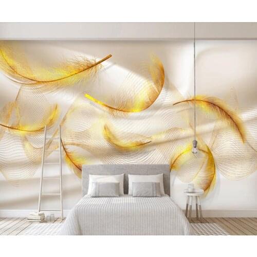 Customized 3D mural wallpaper Nordic modern simple 3D golden feather silk TV background wall decoration painting