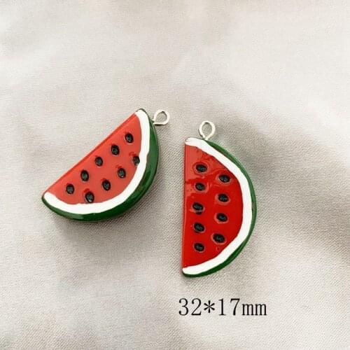 50PCS Resin Simulation Red Watermelon Fruit Pendant DIY Accessories Charms Handmade Necklace Keychains Earrings