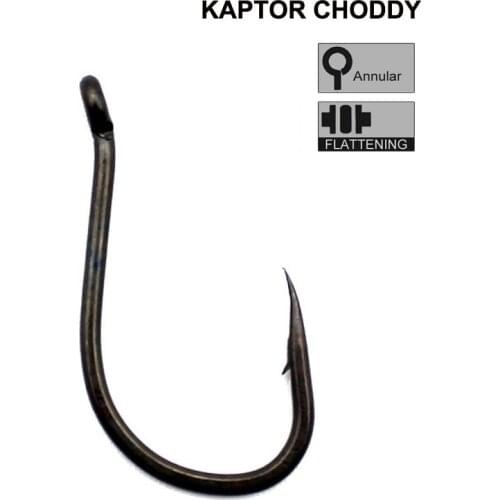 50PCS PTFE Coating Carp Fishing Hook Chod-Rig Hook Kaptor Choddy Carbon Steel Black Micro Bared with Outturned Eye Carp Hook