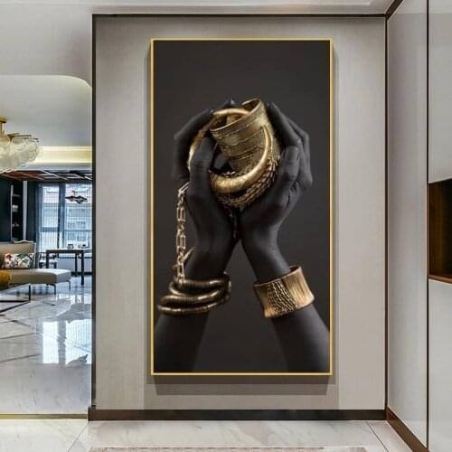 African Art Black Hands Holding Jewelry Canvas Paintings on The Wall Modern Black Posters and Prints for Home Living Room Decor
