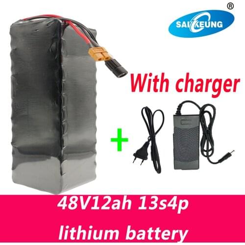 48V12Ah Lithium Ion Battery Pack 13S4P Electric Bicycle Electric Scooter 18650 Battery with BMS+ 2A Charger
