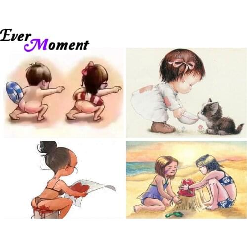 Ever Moment Diamond Painting Cartoon Boy And Girl Children Full Square Drills Mosaic Diamond Embroidery Art Craft ASF2102