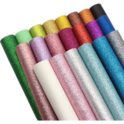 Shimmer Fine Glitter Faux Leather Sheets 20 Pieces/Set Candy Solid Color Synthetic Leather for DIY Earrings Sewing Materials