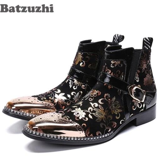 Batzuzhi Rock zapatos de hombre Men Boots Ankle Black Gold Leather Dress Boots Men Motorcycle botas hombre Italy Party Boots Man