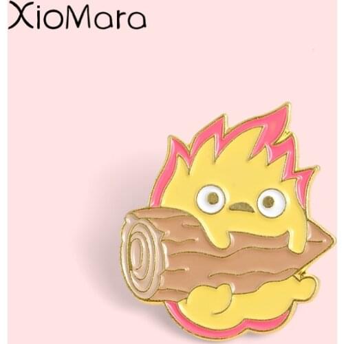 Calcifer Enamel Pins Cartoon Fire Elf Japan Game Animal Jewelry Custom Brooches Lapel Pins For Kids Friends Gifts