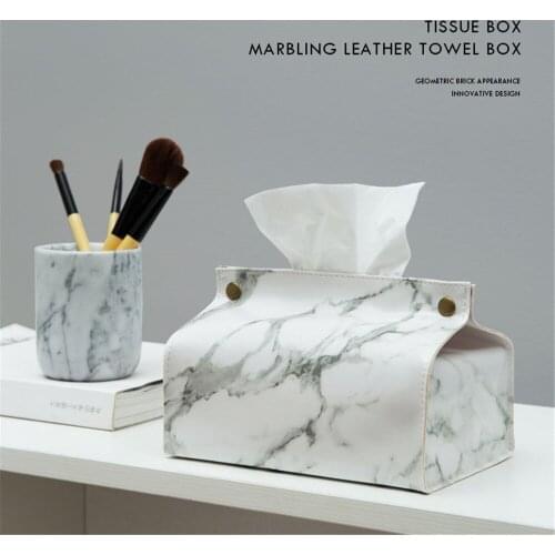 PU Leather Tissue Case Box Container Chic Marble Pattern Home Car Towel Napkin Papers Dispenser Holder Box Case Table Decoration