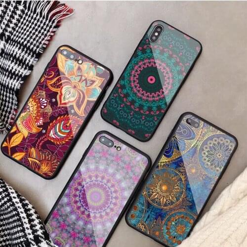 Mandala pattern Tempered Glass Phone Case For iphone 12 11 Pro Max 5 6 7 8 PLUS X XS XR XSMax Shell
