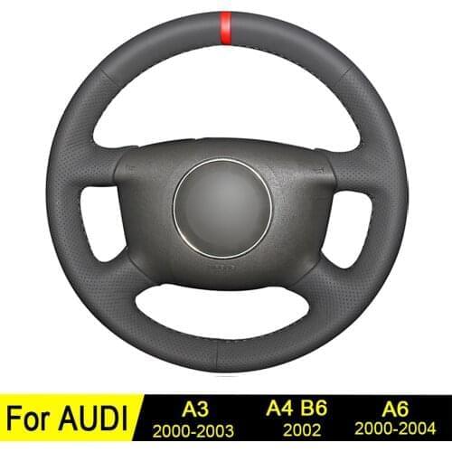 Car Steering Wheel Cover For Audi A3 2003-2000 A4 B6 2002 A6 2004-2000 Black DIY Genuine Leather Hand-stitched