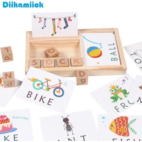 Hot Wood Spelling Words Game Kids Early Educational Learning Toys for Children Wooden Puzzle Box Baby Montessori Education Toy
