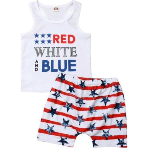 USA Independence Day Party Costumes Set Kids Infant Baby Boy 2Pcs Cotton Sunsuit Set Vest T-shirt Tops+Pants Outfit Clothes