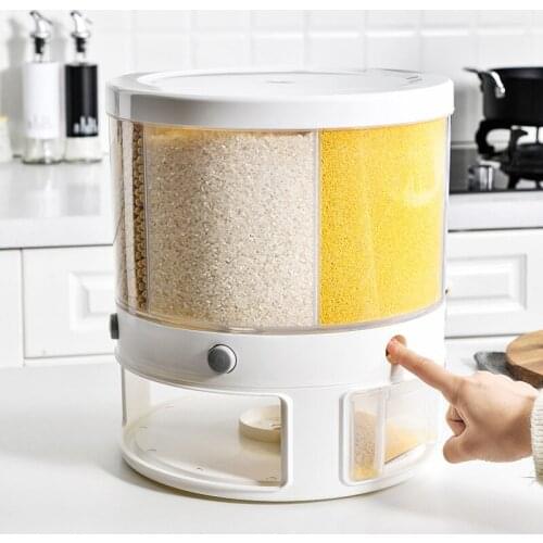 Dry Food Dispenser 6 Grid Rice Storage Box Container For Kitchen Household 10L Insect-proof And Moisture-proof Rice Tank
