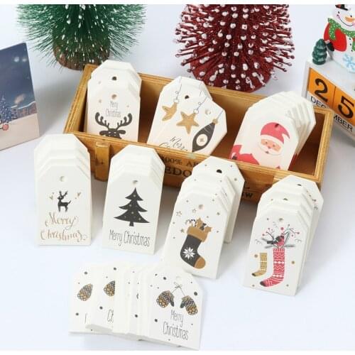 50Pcs/lot 2020 New Year Paper Tag Merry Christmas Tree Ornaments DIY Craft Label Home Xmas Christmas Decorations