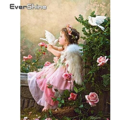 Evershine Diamond Painting Cross Stitch Angel Diamond Embroidery Girl Full Drill Square Diamond Mosaic Portrait Wedding Decor