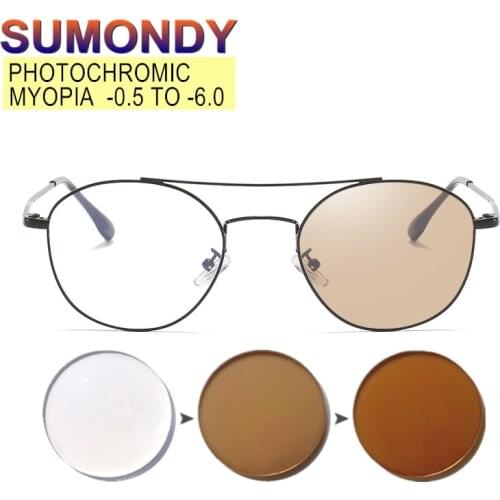 SUMONDY Photochromic Myopia Glasses Degree -0.5 to -6.0 Women Men Fashion Alloy Frame Chameleon Spectacles For Nearsighted UF116