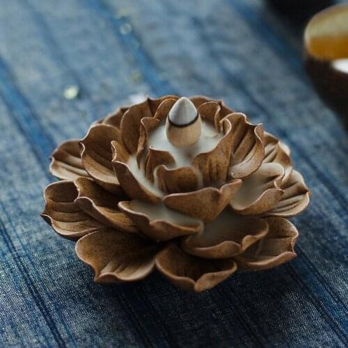 Handmade Ceramic Incense Base Stick Holder Buddhism Lotus Line Incense Plate Sandalwood Coil Base Home Decoration