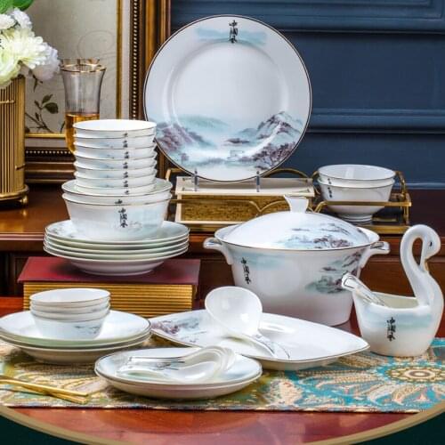 60 Heads Jingdezhen Ceramic Dinner Kitchen Tableware Plate Dish Bowl Dinnerware Set Kitchen Tableware Ceramics dishes set
