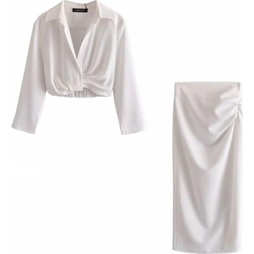 Lapel Long Sleeve Short Shirt High Waist Pleated Skirt Women Suit Back To The Basics