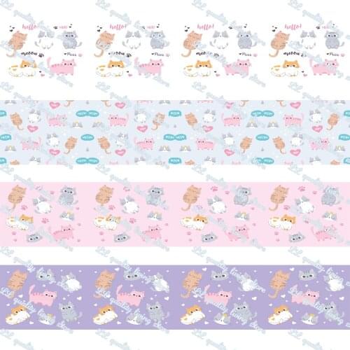 16-75mm Cartoon Cat Background Printed Grosgrain Ribbon/16mm Printed Elastic Foe Ribbons DIY Hair Bows Sewing Webbing 50 Yards