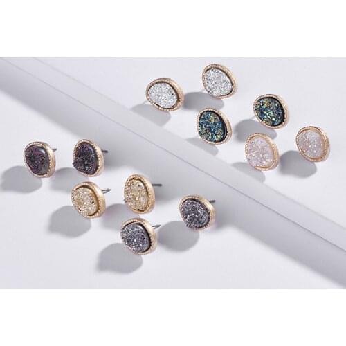 LUNA CHIAO Fashion Worn Gold Color Irregular Shape Mini Metallic Resin Druzy Stone Stud Earrings for Women