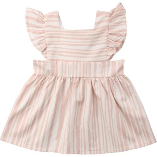2018 Cute Kids Baby Girls Striped Dress Party Dresses Ruffles Sleeve Sundress Clothes Size 1-4T