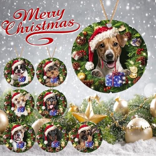 Cute Wooden Mini Puppy Printed Ornaments Pendant Kids Gift Toys for Christmas Party Christmas Trees Decoration Free