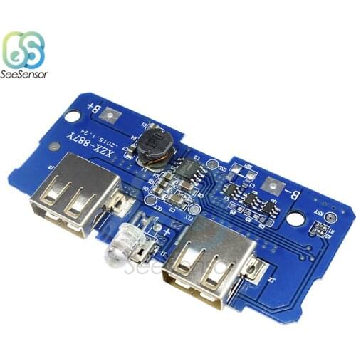 Dual USB Mobile Power Bank Charger Module 5V 2A with Indicator Light Step Up Converter Boost Charging Circuit Board PCB
