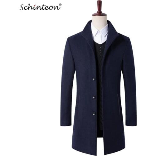 2019 Schinteon M-4XL Men Wool Jacket Smart Casual Trench Coat Slim Outwear Warm Garment Party Gift 5 Colors