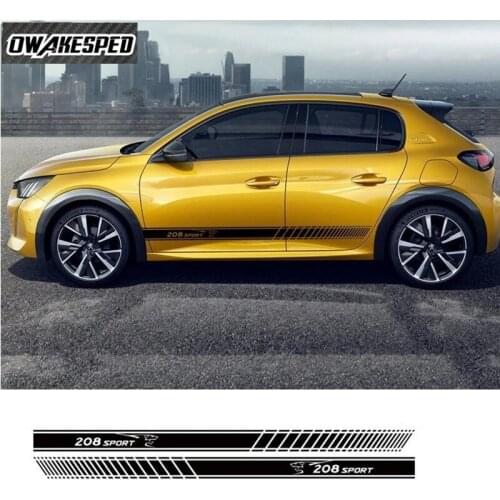 Car Door Skirt Stickers Both Side Auto Body Decor Vinyl Decals For PEUGEOT 208 3-5 door 2012-2020 Sport Stripes