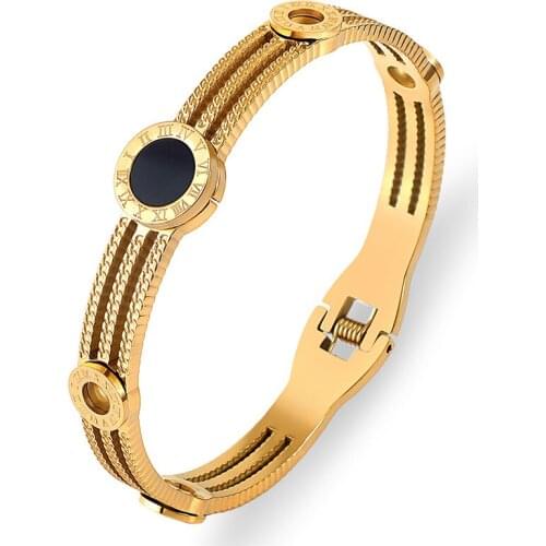 New Fashion Summer Bangle Cuff Bracelet Roman Numercal Black Jewelry Fashion Brand Bangle Women Titanium Steel Jewelry Wholesale