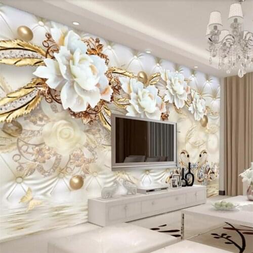 Wellyu papel de parede Custom wallpaper fashion 3d photo mural luxury golden white flowers soft pack ball jewelry wallpaper обои