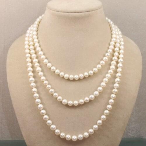 Grade AA 7-8mm white Pink black Natural Akoya Pearl Necklace 50"