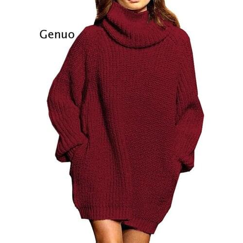 The New Stylish Womens Long-Sleeved High-Necked Mid-Length Sweater Dress for Autumn/winter Sweaters for Women