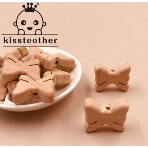 Kissteether 100pcs Food Grade Wood Bead Beech Wooden Butterfly Animal Bead DIY Teething Nursing Necklace jewelry Making Teether
