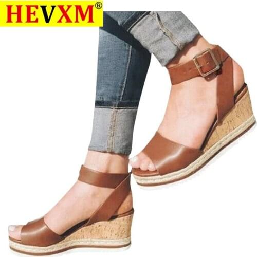 Retro Womens Fashion Open Toe Ankle Platform Wedges Shoes Ladies Roman Sandals Buty Damskie Wedges Shoes Mujer 2020