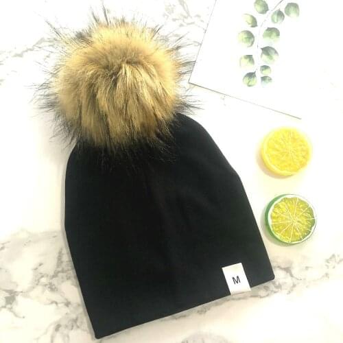 Autumn Winter Children Boy Girl Solid Cotton Hat With Pompon Toddler Kids Artificial Pompom Cap Baby Beanie Newborn Photo Props
