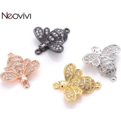 Neovivi Animal Bee Charms for Jewelry Making Bracelets Micro Pave Zirconia Spacer Bead Connector Beauty Women Accessories Carft