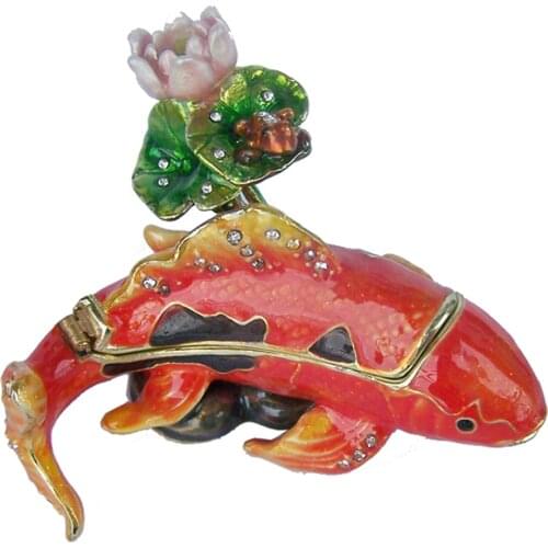 Koi Fish and Water Lily Trinket Box Sealife Gifts Bejeweled Jewelry Container Ring Holder