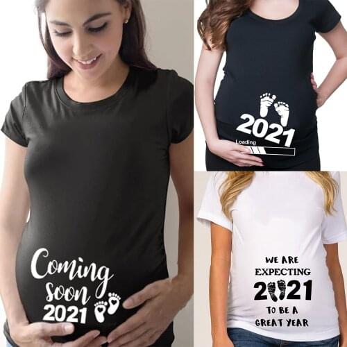 Coming Soon 2021 Women Pregnancy T-Shirt Pregnant Announcement Mama Maternity Clothing Short Sleeve Mom Clothes Graphic Tees