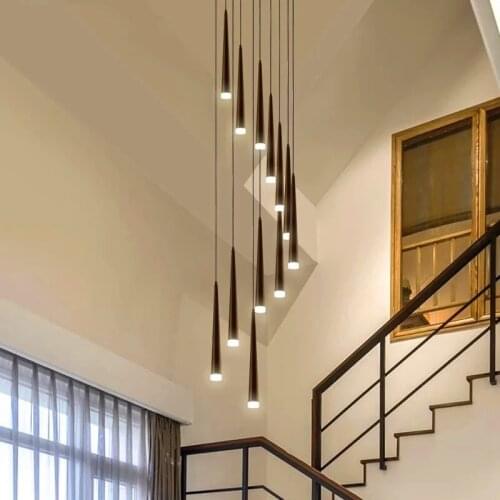 Modern LED stair chandelier lighting Nordic living room ceiling pendant lamps Black/Gold Acrylic rings fixtures hanging lights
